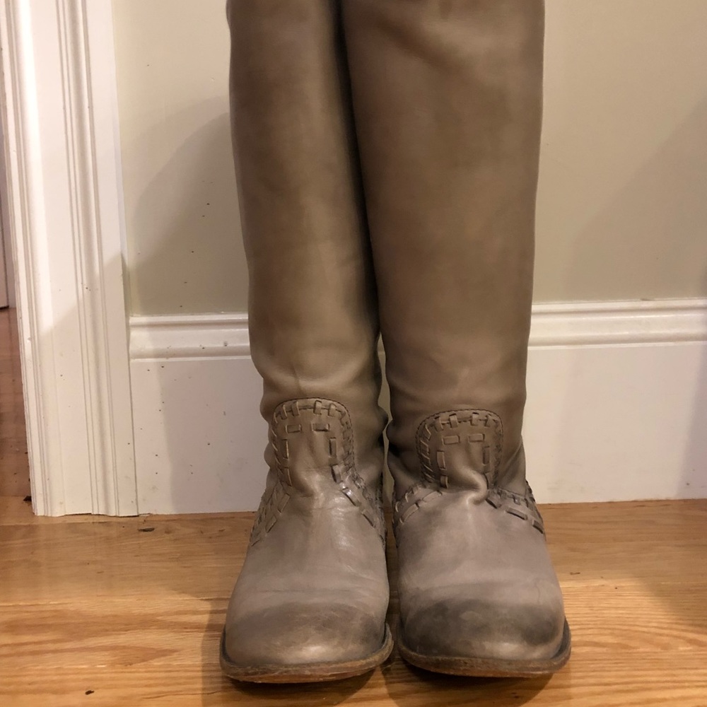 Frye Tall Riding Boots, Grey, Size 7